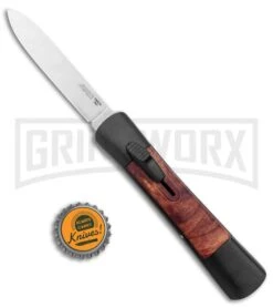 AKC Concord Briar Wood OTF Automatic Knife - Plain Satin Flat -Grindworx Shop AKC Concord OTF Auto Briar Wood Satin GX 37553 jr bottlecap large