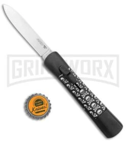 AKC Concord Jolly Roger OTF Automatic Knife - Flat Grind Satin Plain -Grindworx Shop AKC Concord OTF Auto Jolly Roger Satin BHQ 135716 jr bottlecap large