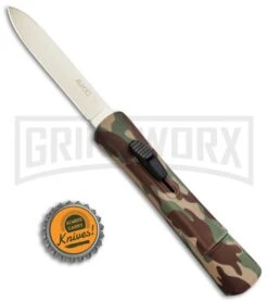 AKC Concord Camo Rubber OTF Automatic Knife - Gold Plain -Grindworx Shop AKC Concord OTF Camo Rubber Gold BHQ 72046 jr bottlecap 2 large