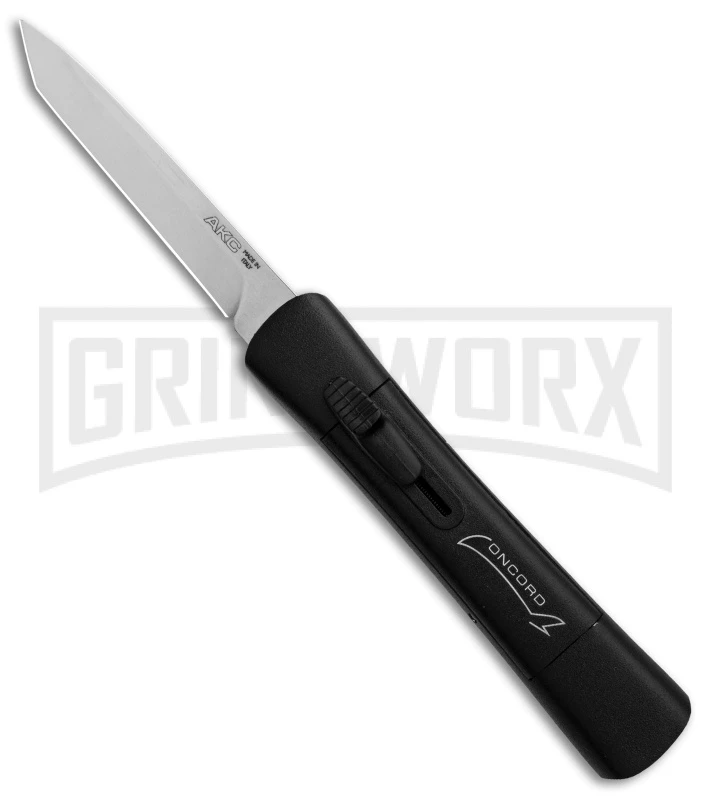 AKC Concord Black OTF Automatic Knife - Tanto Satin Plain AKC Concord Black OTF Automatic Knife - Tanto Satin Plain -Grindworx Shop AKC Concord Tanto Black Satin BHQ 90284 er large