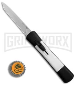AKC Concord Black/White OTF Automatic Knife - Tanto Satin Plain -Grindworx Shop AKC Concord Tanto Black White Satin BHQ 90287 er bottlecap large