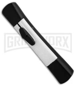 AKC Concord Black/White OTF Automatic Knife - Tanto Satin Plain -Grindworx Shop AKC Concord Tanto Black White Satin BHQ 90287 er spine large