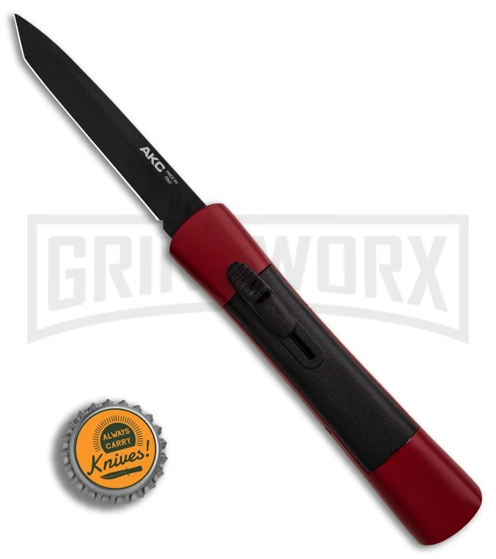AKC Concord Red/Black OTF Automatic Knife - Tanto Black Plain AKC Concord Red/Black OTF Automatic Knife - Tanto Black Plain -Grindworx Shop AKC Concord Tanto Red Black Black BHQ 90289 er bottlecap large