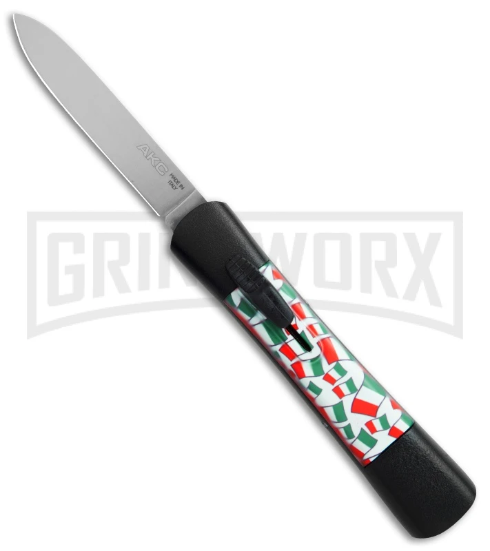 AKC Concord Italy Flag OTF Automatic Knife - Flat Satin Plain AKC Concord Italy Flag OTF Automatic Knife - Flat Satin Plain -Grindworx Shop AKC Concord italy flag flat satin BHQ 75609 jr large
