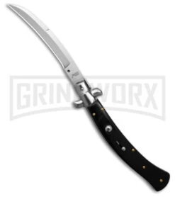AKC Curved Stiletto Black Marble Automatic Knife - Satin Plain