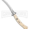 AKC Curved Stiletto Ivory Automatic Knife - Satin Plain -Grindworx Shop AKC Curved Stiletto Ivory Auto Satin GX 41026 jr large