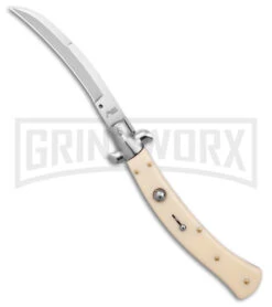 AKC Curved Stiletto Ivory Automatic Knife - Satin Plain