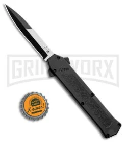 AKC F-16 Black D/A OTF Automatic Knife - Bayo Two Tone -Grindworx Shop AKC F 16 Black DA OTF Auto Bayo TT Plain BHQ 111245 jr bottlecap large