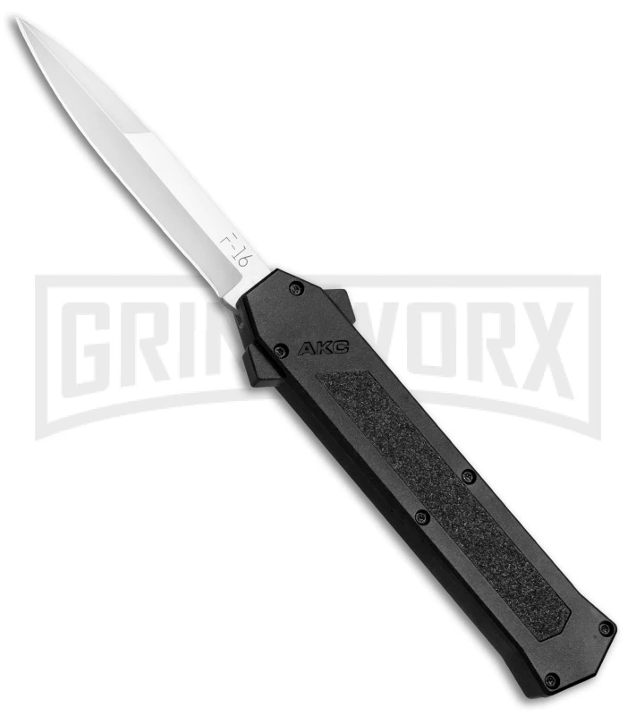 AKC F-16 Black D/A OTF Automatic Knife - Bayo Satin Plain AKC F-16 Black D/A OTF Automatic Knife - Bayo Satin Plain -Grindworx Shop AKC F 16 Black DA OTF Bayo Satin Plain BP 23852 jr large