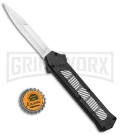 AKC F-16 Black/Stripe Inlay D/A OTF Automatic Knife - Bayo Satin Plain -Grindworx Shop AKC F 16 Black Stripe Inlay DA OTF Bayo Satin Plain BP 25394 jr bottlecap large