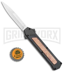 AKC F-16 Black/Wood D/A OTF Automatic Knife - Bayo Satin Plain -Grindworx Shop AKC F 16 Black Wood DA OTF Auto Bayo Satin Plain BP 24620 jr bottlecap large