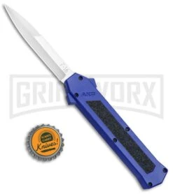 AKC F-16 Blue D/A OTF Automatic Knife - Bayo Satin Plain -Grindworx Shop AKC F 16 Blue DA OTF Bayo Satin Plain BP 23856 jr bottlecap large