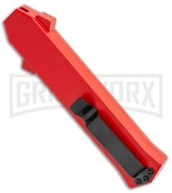 AKC F-16 Red D/A OTF Automatic Knife - Bayo Two Tone Plain -Grindworx Shop AKC F 16 DA Bayo OTF Auto Red BHQ 112389 jr side large