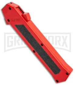 AKC F-16 Red D/A OTF Automatic Knife - Bayo Two Tone Plain -Grindworx Shop AKC F 16 DA Bayo OTF Auto Red BHQ 112389 jr spine large