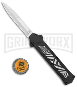 AKC F-16 Spiral Step D/A OTF Automatic Knife - Bayo Satin Plain -Grindworx Shop AKC F 16 DA Bayo OTF Auto Spiral Step Satin BHQ 134802 jr bottlecap large