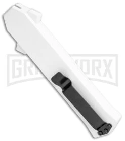 AKC F-16 White D/A OTF Automatic Knife - Bayo Two Tone Plain -Grindworx Shop AKC F 16 DA Bayo OTF Auto White TT BHQ 114660 jr side large
