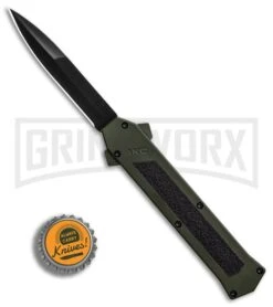 AKC F-16 OD Green D/A OTF Automatic Knife - Bayo Black Plain -Grindworx Shop AKC F 16 DA Bayonet OD Green Black BHQ 86948 er bottlecap large