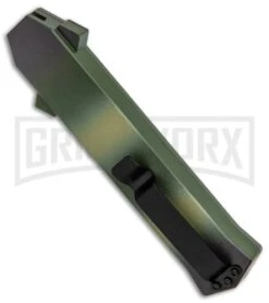 AKC F-16 Green Camo D/A OTF Automatic Knife - Dagger Satin Plain -Grindworx Shop AKC F 16 DA Dagger Camo OTF Auto Green Satin BHQ 125374 jr side large