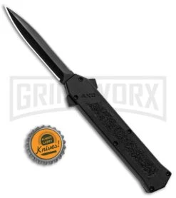 AKC F-16 Black D/A OTF Automatic Knife - Dagger Black Plain -Grindworx Shop AKC F 16 DA Dagger OTF Auto Black Black GX 33364 jr bottlecap large