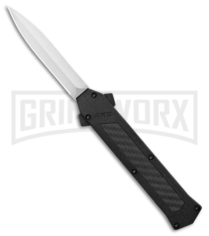 AKC F-16 D/A Dagger OTF Automatic Knife Black Carbon Fiber (3.3" Satin) AKC F-16 D/A Dagger OTF Automatic Knife Black Carbon Fiber (3.3" Satin) -Grindworx Shop AKC F 16 DA Dagger OTF Auto Black CF Satin BHQ 102235 jr large