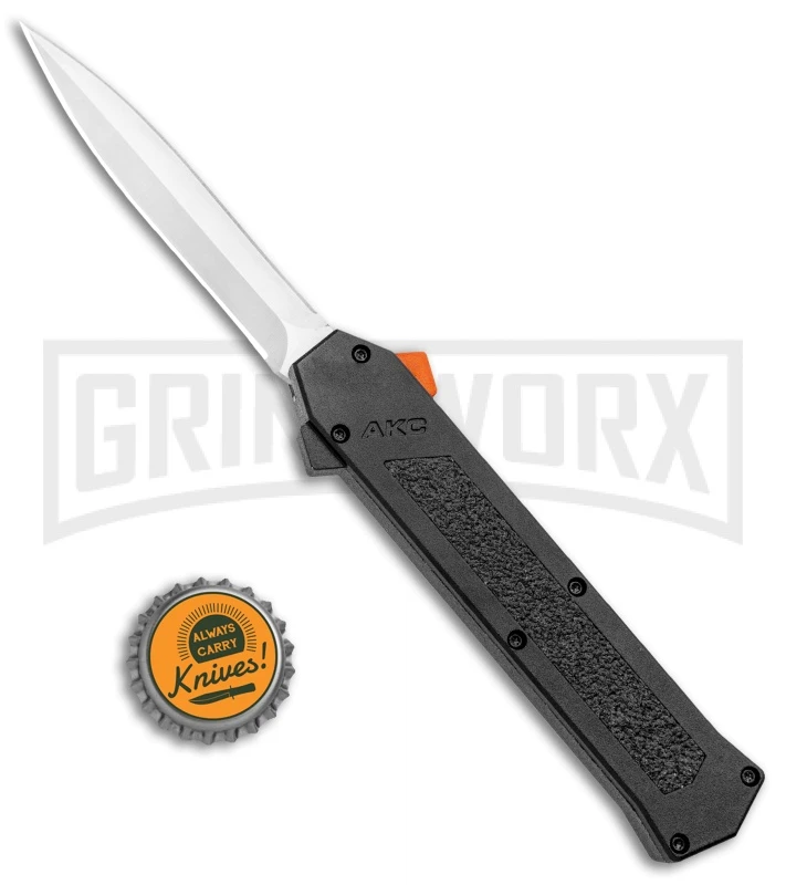 AKC F-16 Black D/A OTF Automatic Knife + Orange Button - Dagger Satin Plain AKC F-16 Black D/A OTF Automatic Knife + Orange Button - Dagger Satin Plain -Grindworx Shop AKC F 16 DA Dagger OTF Auto Black Orange Button Satin BHQ 98892 jr bottlecap large