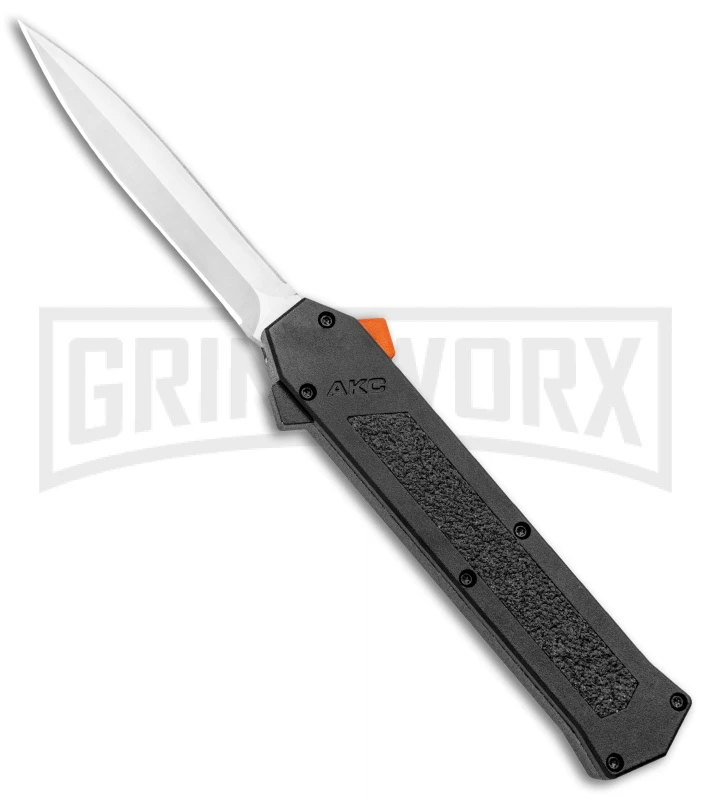 AKC F-16 Black D/A OTF Automatic Knife + Orange Button - Dagger Satin Plain AKC F-16 Black D/A OTF Automatic Knife + Orange Button - Dagger Satin Plain -Grindworx Shop AKC F 16 DA Dagger OTF Auto Black Orange Button Satin BHQ 98892 jr large