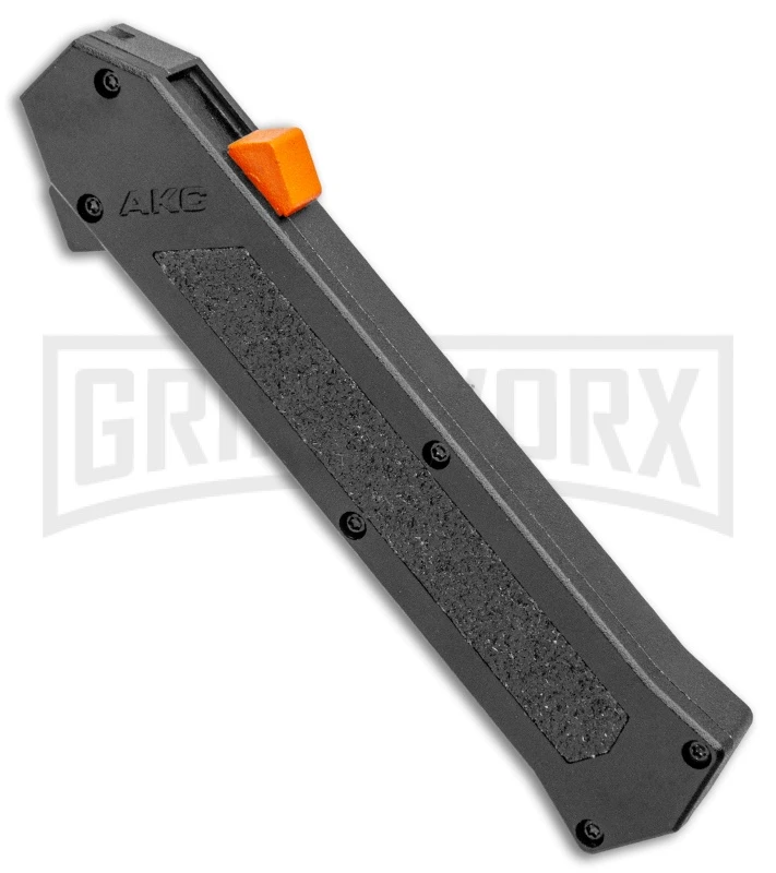 AKC F-16 Black D/A OTF Automatic Knife + Orange Button - Dagger Satin Plain AKC F-16 Black D/A OTF Automatic Knife + Orange Button - Dagger Satin Plain -Grindworx Shop AKC F 16 DA Dagger OTF Auto Black Orange Button Satin BHQ 98892 jr spine large
