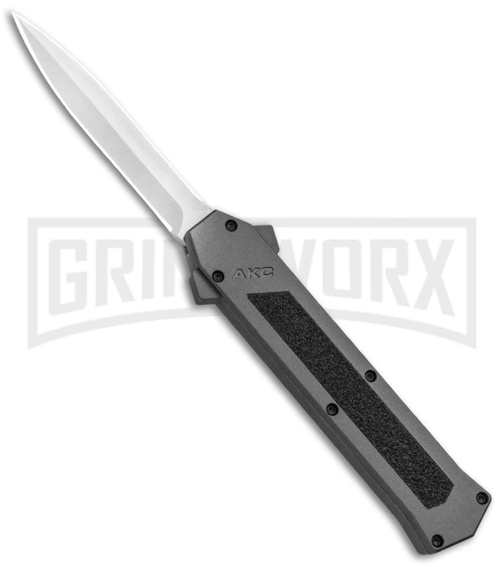 AKC F-16 Gray D/A OTF Automatic Knife - Dagger Satin Plain AKC F-16 Gray D/A OTF Automatic Knife - Dagger Satin Plain -Grindworx Shop AKC F 16 DA Dagger OTF Auto Gray Satin BHQ 92691 jr large