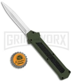 AKC F-16 Green D/A OTF Automatic Knife - Dagger Satin Plain -Grindworx Shop AKC F 16 DA Dagger OTF Auto Green Satin BHQ 91965 jr bottlecap large