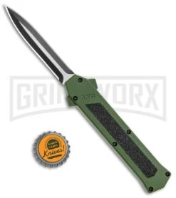 AKC F-16 Green D/A Dagger OTF Automatic Knife - Dagger Two Tone Plain -Grindworx Shop AKC F 16 DA Dagger OTF Auto Green TT BHQ 115400 jr bottlecap large