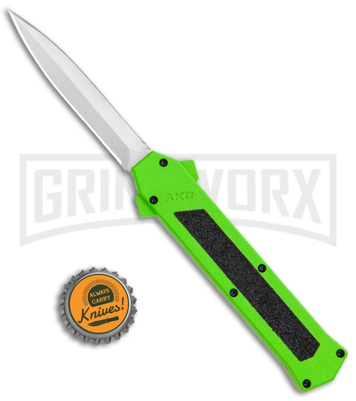 AKC F-16 Neon Green D/A OTF Automatic Knife - Dagger Satin Plain AKC F-16 Neon Green D/A OTF Automatic Knife - Dagger Satin Plain -Grindworx Shop AKC F 16 DA Dagger OTF Auto Neon Green Satin BHQ 113380 jr bottlecap large