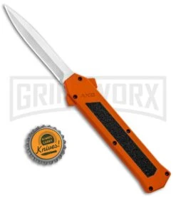 AKC F-16 Orange D/A OTF Automatic Knife - Dagger Satin Plain -Grindworx Shop AKC F 16 DA Dagger OTF Auto Orange Satin BHQ 91966 jr bottlecap large
