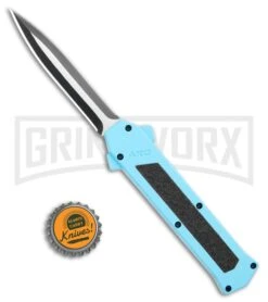 AKC F-16 Teal D/A OTF Automatic Knife - Dagger Two Tone Plain -Grindworx Shop AKC F 16 DA Dagger OTF Auto Teal TT BHQ 109160 jr bottlecap large
