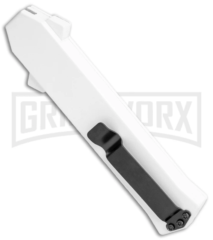 AKC F-16 White D/A OTF Automatic Knife - Dagger Two Tone Plain AKC F-16 White D/A OTF Automatic Knife - Dagger Two Tone Plain -Grindworx Shop AKC F 16 DA Dagger OTF Auto White TT BHQ 114659 jr side large