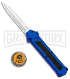 AKC F-16 Blue D/A OTF Automatic Knife - Dagger Satin Plain -Grindworx Shop AKC F 16 DA Dagger OTF Blue Satin BHQ 93753 jr bottlecap large