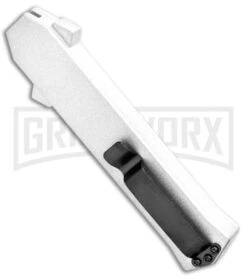 AKC F-16 White D/A OTF Automatic Knife - Dagger Satin Plain -Grindworx Shop AKC F 16 DA Dagger OTF White Satin BHQ 94221 jr side large