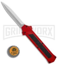 AKC F-16 Red D/A OTF Automatic Knife - Dagger Satin Plain -Grindworx Shop AKC F 16 DA Dagger Red Satin BHQ 87409 er bottlecap large
