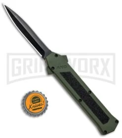 AKC F-16 Green D/A OTF Automatic Knife - Dagger Black Plain -Grindworx Shop AKC F 16 Green DA OTF Auto Dagger Black Plain GX 33106 jr bottlecap 2 large