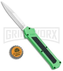 AKC F-16 Green D/A OTF Automatic Knife - Bayo Satin Plain -Grindworx Shop AKC F 16 Green DA OTF Bayo Satin Plain BP 23855 jr bottlecap large