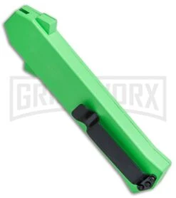 AKC F-16 Green D/A OTF Automatic Knife - Bayo Satin Plain -Grindworx Shop AKC F 16 Green DA OTF Bayo Satin Plain BP 23855 jr side large
