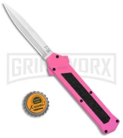 AKC F-16 Pink D/A OTF Automatic Knife - Bayonet Satin Plain -Grindworx Shop AKC F 16 Pink DA OTF Auto Bayo Satin GX 37618 jr bottlecap large