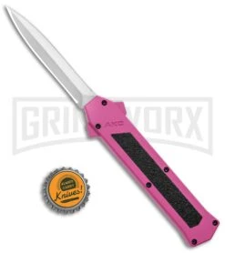 AKC F-16 Pink D/A OTF Automatic Knife - Dagger Satin Plain -Grindworx Shop AKC F 16 Pink DA OTF Auto Dagger Satin GX 37627 jr bottlecap large