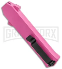 AKC F-16 Pink D/A OTF Automatic Knife - Dagger Satin Plain -Grindworx Shop AKC F 16 Pink DA OTF Auto Dagger Satin GX 37627 jr side large
