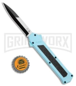 AKC F-16 Teal D/A OTF Automatic Knife - Bayonet Two Tone Plain -Grindworx Shop AKC F 16 Teal DA OTF Auto Bayo TT Plain GX 35011 jr bottlecap large