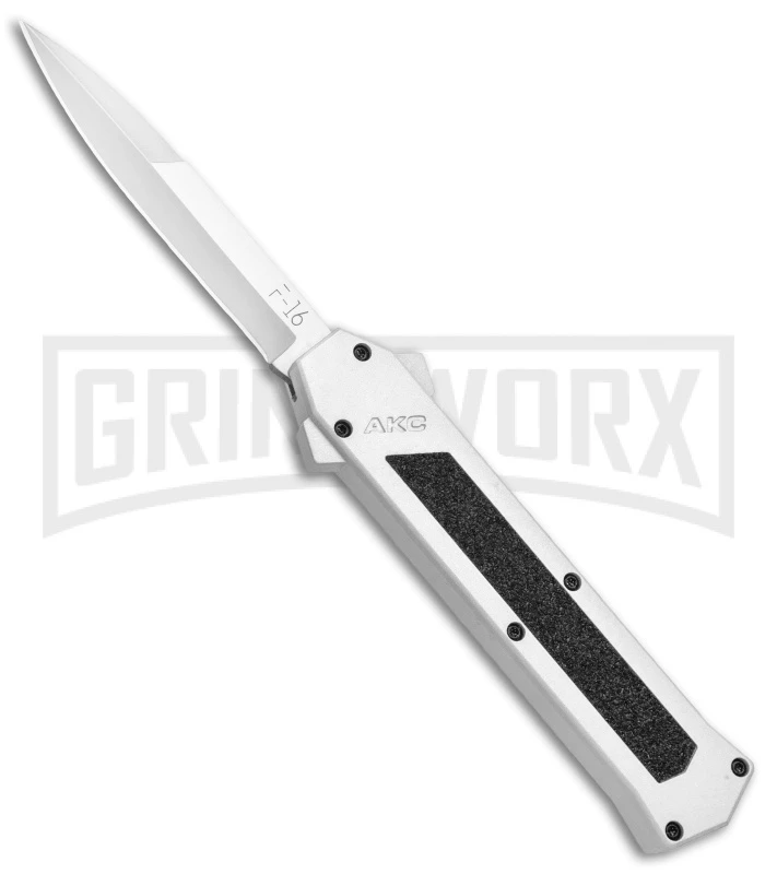 AKC F-16 White D/A OTF Automatic Knife - Bayo Satin Plain AKC F-16 White D/A OTF Automatic Knife - Bayo Satin Plain -Grindworx Shop AKC F 16 White DA OTF Bayo Satin Plain BP 23853 jr large