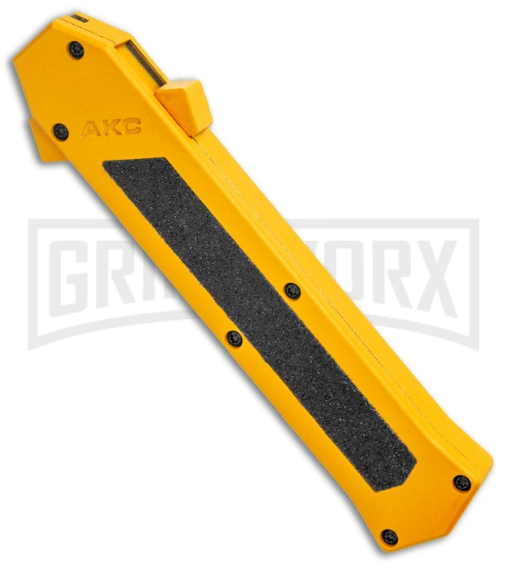 AKC F-16 Yellow D/A OTF Automatic Knife - Bayonet Satin Plain AKC F-16 Yellow D/A OTF Automatic Knife - Bayonet Satin Plain -Grindworx Shop AKC F 16 Yellow DA OTF Auto Bayo Satin GX 37617 jr spine large