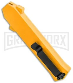 AKC F-16 Yellow D/A OTF Automatic Knife - Dagger Satin Plain -Grindworx Shop AKC F 16 Yellow DA OTF Auto Dagger Satin GX 37626 jr side large