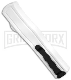 AKC F-20 White D/A OTF Automatic Knife - Spear Point Satin Plain -Grindworx Shop AKC F 20 D A Spear Point OTF AK White Aluminium 3in Satin BHQ 158200 td siDe large