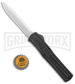 AKC F-20 Black CF D/A OTF Automatic Knife - Spear Point Satin Plain -Grindworx Shop AKC F 20 DA Dagger OTF Auto Black CF Satin BHQ 140496 jr bottlecap large