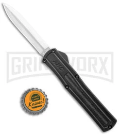 AKC F-20 Black D/A OTF Automatic Knife - Dagger Satin Plain -Grindworx Shop AKC F 20 DA Dagger OTF Auto Black CF Satin BHQ 141100 jr bottlecap large